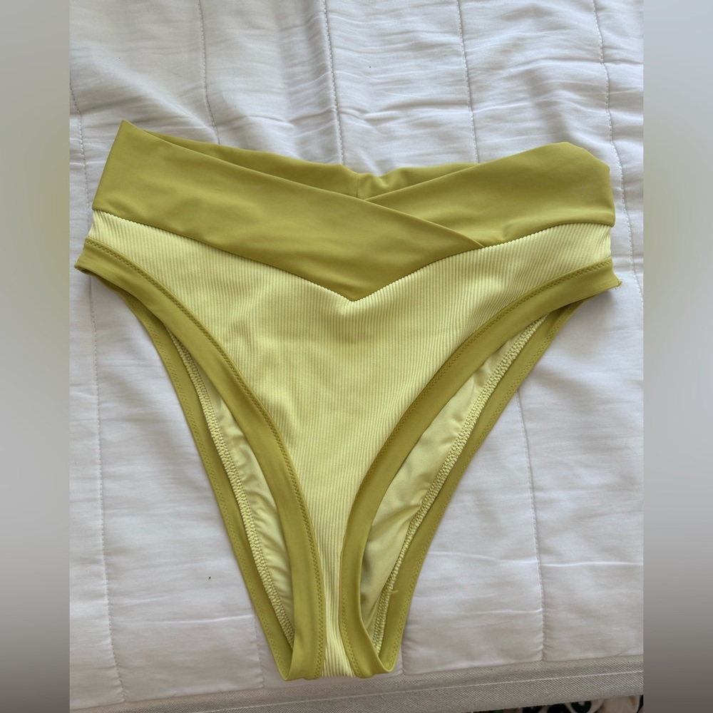 Aerie High Cut Cheeky  Avocado Green Ribbed Bikini Bottoms